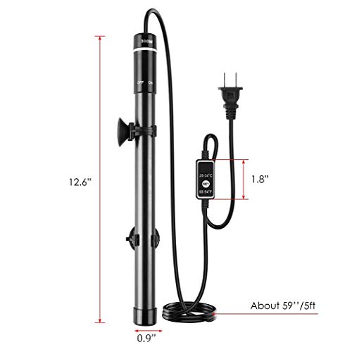 MQ Titanium Alloy 300W Aquarium Heater for Salt and Fresh Water, Digital LED Display Submersible Heater with External Thermostat Controller, for Fish Tank 50-60 Gallon - size: 300W for 50-60 Gallon Tank