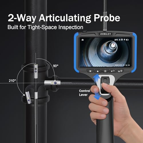 Dual Lens Two-Way Articulating Borescope Camera with Light, 5" Inspection Camera Endoscope, 0.25in Slim Probe, Waterproof 5.0FT Snake Camera for Automotive, Mechanics & Engine Inspection