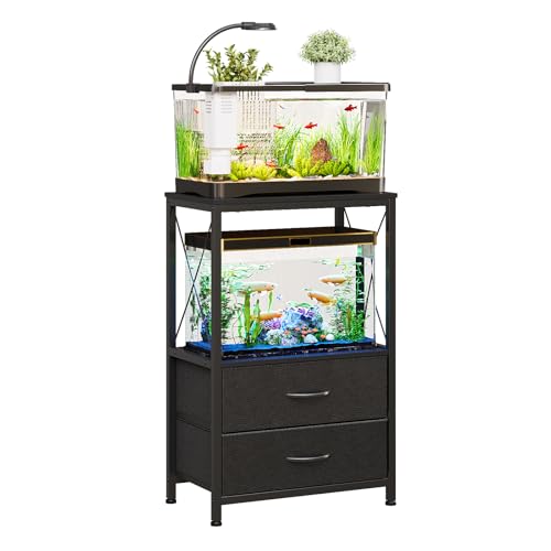 10 Gallon Aquarium Stand with 2 Drawers, Black | 10 Gallon Fish Tank Stand; 2-Tier Storage Shelf; Heavy-Duty Metal Frame; Reptile & Turtle Tank Stand; Black Finish - color: Black