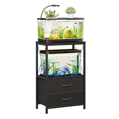 10 Gallon Aquarium Stand with 2 Drawers, Black | 10 Gallon Fish Tank Stand; 2-Tier Storage Shelf; Heavy-Duty Metal Frame; Reptile & Turtle Tank Stand; Black Finish - color: Black