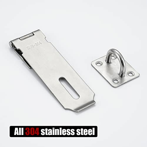 JQK Door Hasp Latch Lock, 5 Inch 304 Stainless Steel Safety Packlock Clasp Thickness 1.9 mm, Brushed Steel, DL130-BN - size: 5Inch-Brushed