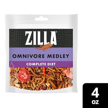 Zilla Pet Reptile Omnivore Food Medley Diet, 4 oz | Nutritious fruit, vegetable and insect blend for omnivorous reptiles