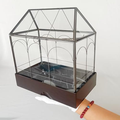 Glass Terrarium with Metal Tray, Glass Greenhouse Terrarium Kit for Succulents, Cacti, Snails, Spiders, and Miniature Reptiles, Black (Large-9.45" L x 5.7" W x 11.8" H) - size: Large-9.45"L x 5.7"W x 11.8"H