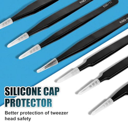 10Pcs Precision Tweezers Set, Upgraded Anti-Static Stainless Steel Tweezers with Storage Box, for Craft, Electronics, Jewelry-Making, Laboratory Work, Soldering, DIY