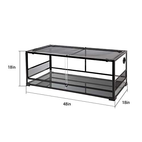 REPTI ZOO 67Gallon Reptile Large Terrarium Upgrade Glass Front Opening Tank Sliding Door with Screen Ventilation Reptile Terrarium About 48" x 18" x 18"(Knock-Down) - color: Reptile Terrarium - Sliding Door