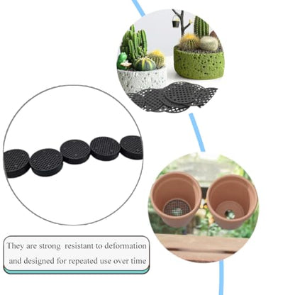 HAHIYO 50PCs 1.8Inch/4.5cm Black Round PP Plastic Flower Pot Hole Mesh Pad Bottom Grid Mat Bonsai Drainage mesh Hole Screens Gasket Prevent Soil Loss Breathable Gasket Drainage Netting for Bonsai - size: Round-1.8In-50P