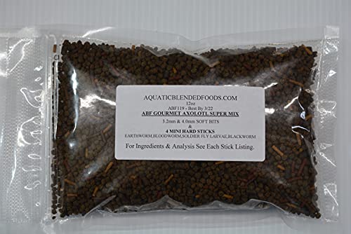 Gourmet Axolotl Soft Food Pellet Mix 3.2mm & 4.0mm & MINI BLOODWORM Sticks - A7 (3oz) - size: 3 Ounce (Pack of 1)