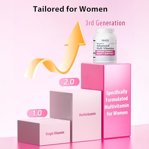NYO3 Multivitamin for Women with Nicotinamide Lutein Grape Seed & Vitamins A, D3, B1/2/6/12, C, E for Energy, Nourish Hair/Skin/Nail, Premium Daily Womens Multivitamins - 60 Capsules