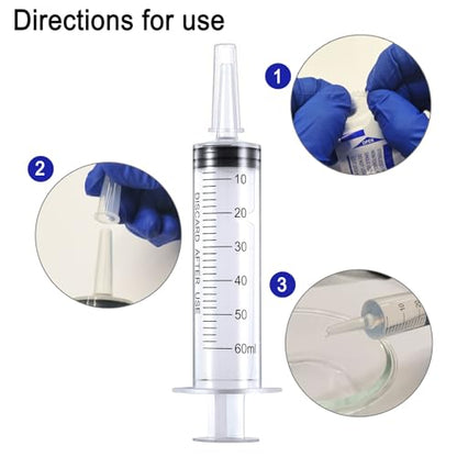60ml Syringe for Liquid, Syringe Without Needle for Pet Feeding, Liquid Measurement, Individually Wrapped, Pack of 4 - size: 60ml