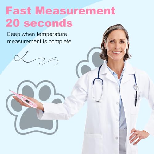 Digital Pet Thermometer for Accurate Fever Detection, Suitable for Cats/Dogs/Horse/Veterinarian, Waterproof Pet Thermometer, Fast and Accurate Measurements in 20 Seconds (Pink) - color: Pink