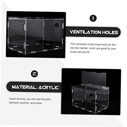 1Pc Transparent Reptile Box Durable Habitat Container for Spiders Geckos Snakes Ventilated Design for Comfortable Living Space for Pet Transport and Display