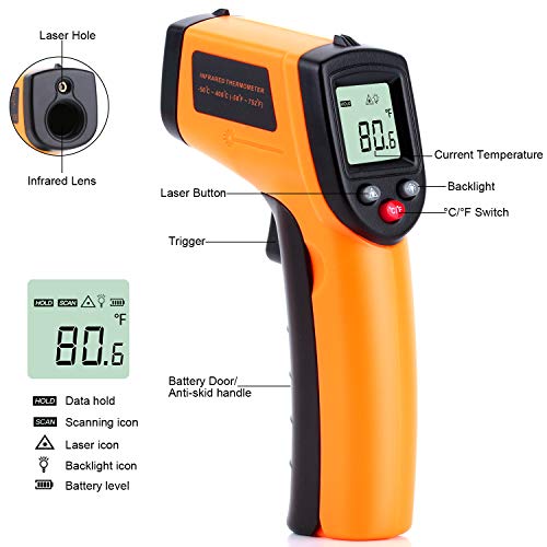 Infrared Temp Gun Thermometer, Non-Contact Digital Laser Infrared Thermometer Temperature Gun, IR Thermometer Heat Temperature Reader Gun (-58°F ~ 752°F) - color: Yellow