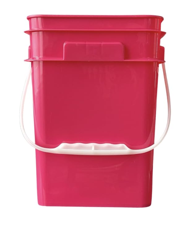 4 Gallon Square Food Grade Bucket Pail with Plastic Handles and Lid (Pack of 3) Made in USA containers (Magenta - Black lids) - color: Magenta - Black Lids