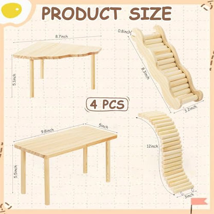 BreezeHug 4 Pcs Hamster Cage Accessories Hamster Platform Hideout Wooden Tunnel Ladder Playhouse Game Climbing Toy with Platform for Pets Dwarf Syrian Mice Degus Gerbils Squirrel(Climber) - style: Climber