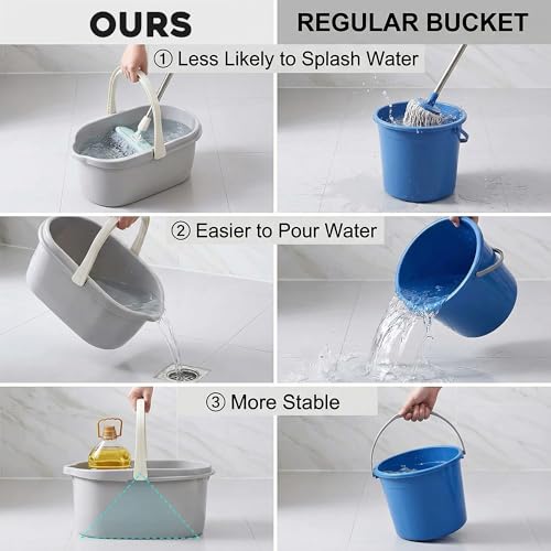 Compact Mop Bucket with Handle, Rectangular Cleaning Bucket and Caddy for Cleaning Supplies, 10L, Grey - color: Gray