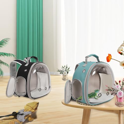 Bearded Dragon Travel Backpack with Harness and Leash Set,Lizard Backpack Travel Carrier,Space Capsule Clear Bubble Window Astronaut Reptile Carrier Backpack, Airline Approved - color: Green