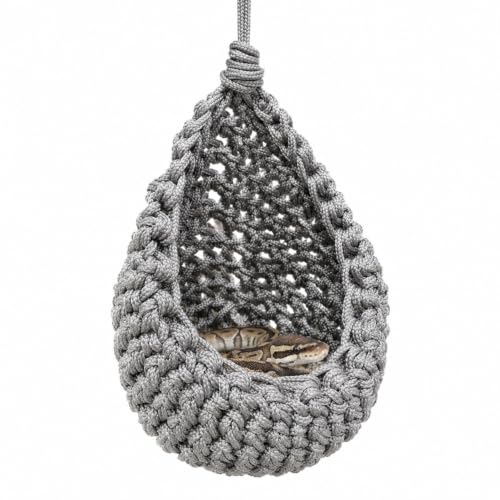 Snake Hammock for Terrarium, Handwoven Reptile Hanging Sleep Pouch, Soft Rope Hideout for Gecko, Small Lizard Tank Accessories(Gray) - color: Gray