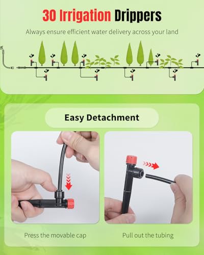Pawfly 30 Pcs Push-to-Fit Drip Irrigation Emitters with Adjustable Water Flow Irrigation Drippers Drip Emitters Sprinklers with Stake & 8 Holes Drip Irrigation System Parts for 1/4 Inch Tubing - size: 30 PCS Drip Irrigation Vortex Emitters