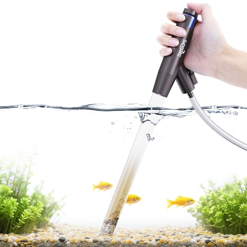 SEAOURA Aquarium Vacuum Gravel Cleaner Adjustable Fish Tank Siphon Cleaner | Manual Python Water Changer with Air Push Button, Fishtank Syphon Vacuums Cleaning Kit for Turtle Poop Suck Manure Wash Sand - color: Navy blue + Silver gray
