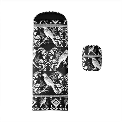 Erosebridal Longhorn Cow Skull Gothic Witchy Damask Sleeping Bag for Kids Camping Blanket for Hiking Travel Hunting Sleep Bag - color: Black and White Crow