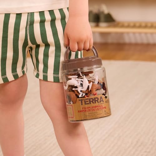 Terra by Battat Farm Animals Toy Tube, 60 Mini Figures, 12 Designs, Tubes | 60 plastic farm animal toys in a storage tube with 12 realistic designs; cow, pig, goat, sheep and more, Animals; 3+ Years - style: Terra Mini Farm Animals in Tube