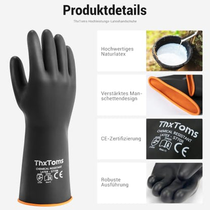 ThxToms Chemical Resistant Gloves,Long Rubber Gloves,Puncture Resistant | Heavy Duty Latex Industrial Gloves, Acid Oil & Alkali Resistant Waterproof for Auto Repair, Mechanics, 22", 1 Pair - color: 22"