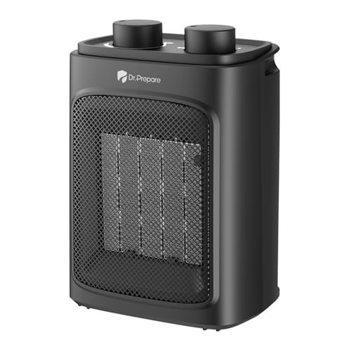 DR.PREPARE 1500W Small Space Heater for Indoor Use, Portable PTC Ceramic Electric Heater with Thermostat, Overheating & Tip-Over Protection, 3 Heat Modes + Fan, Safe Heater for Home Office Bedroom - size: 8.86'' H/Fixed Direction