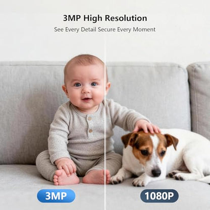 3MP WiFi Indoor Pet Security Camera | 360° Pan Tilt, 16GB Local Storage, Plug-In Wired Power | Color Night Vision, Motion Detection for Baby, Pets, Home