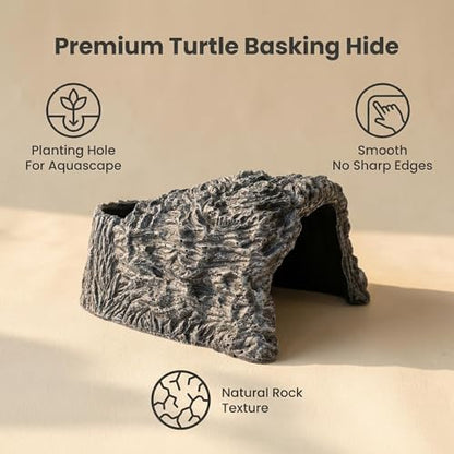 Extra Large Reptile Hideouts Cave, Resin Tortoise Hide Cave, Rock Basking Habitat Decor for Bearded Dragon, Leopard Gecko, Snake, Turtle, Lizard, Frog, Terrarium Aquarium Hideout(Large Size) - size: 9.3 x 8.1 x 5 inch