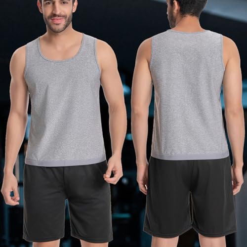Sauna Vest for Men Waist Trainer, Sleeveless Mens Sweat Sauna Suit Shirt Compression Tank Top - color: Grey(blue Inner), size: Small-Medium