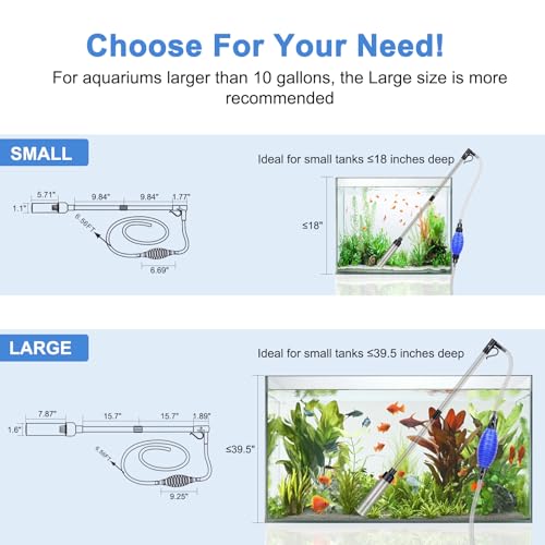 fishkeeper 4-in-1 Aquarium Siphon Gravel Cleaner, Quick & Strong Suction | Adjustable Water Flow and Length, Multifunction Fish Tank Vacuum Cleaning Kit for Water Changer, Sand Cleaner, Dirt Removal - size: Large
