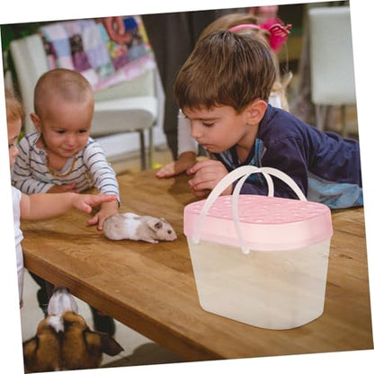 Mipcase 2pcs Small Pet Carriers Plastic Hamster Cages and Turtle Containers Medium Size Pink Portable Outdoor Travel Reptile Boxes for Hamsters and Small Animals