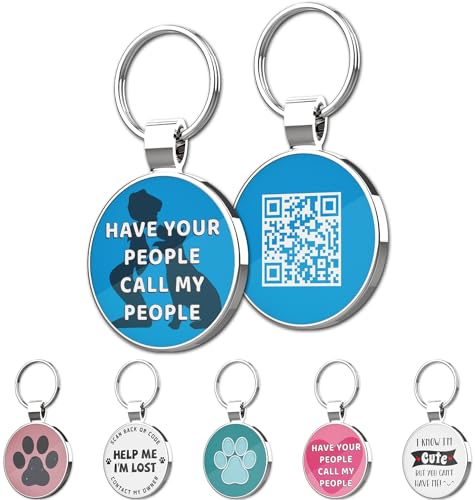 MYLUCKYTAG QR Code Pet ID | Personalized Dog & Cat Collar Tag | Online Profile with Instant Scanned Location Alert Email - style: Have your people-Blue