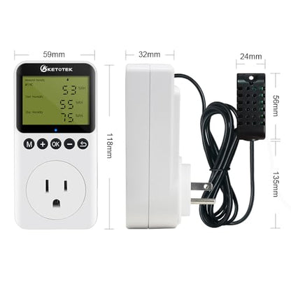 Digital Humidity Controller Outlet Plug 120v 15A Humidistat Countdown Control Switch for Greenhouse Reptile Bathroom Vent Fan Humidifier Dehumidifier