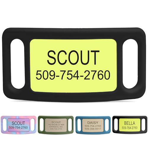 GoTags Active Silent Dog Tag, Personalized Engraved Silicone Pet ID Tags | Soundless Quiet Slide On Nameplate for Cat Collars with Name and Number, No More Jingling Tags (Neon Green, Large) - color: Active Neon Green, size: Large (Pack of 1)