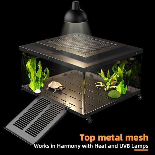Erinnyees Turtle Basking Platform for Aquatic Turtles, Stainless Steel Large Turtle Dock with Extended Ramp & Flip-Open Mesh Door,Fits 18.5-21'' Wide Aquariums, Extra Large - size: EXTRA LARGE(Fits Tank Width 18.5"-21")