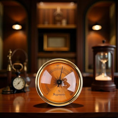 Brown Round Glass Analog Hygrometer for Humidors for Guitar Violin Cabinet File Box Hygrometer for Analog Weather Hygrometers Thermometers and Weather Instruments 44x44x22mm