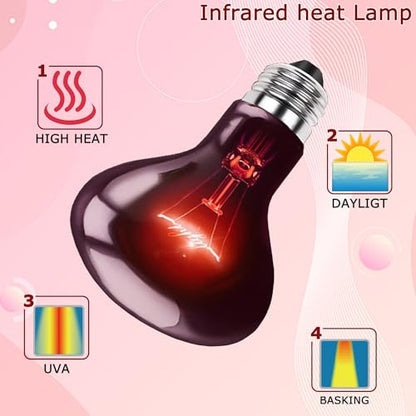75W Infrared Red Reptiles Basking Spot Light Bulb,All-Day Heating | Promotes Growth & Vitality, Heat Lamp for Amphibians, Bearded Dragons, Turtles, Snakes & Chicks, Terrarium & Brooder Heater - color: Red Infrared, size: 75W-3.15″