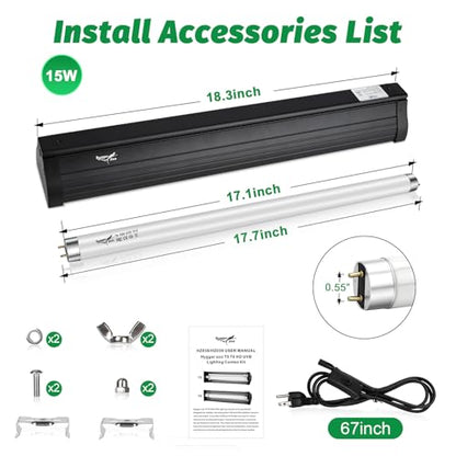 UVB Light for Reptiles Bearded Dragon, T8 UVB Reptile Light Fixture HO UVB Bulb Lighting Combo Kit 10.0 15W UVA UVB Reptile Light Bulb Terrarium Lamp Tube Bar for Snake Gecko Turtle Lizard, 18 Inch - size: T8-18Inch