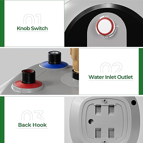 FOGATTI Mini Tank Water Heater Electric, 4 Gallon Point of Use Hot Water Solution for Under Sink 110V 120V - size: 4 Gal