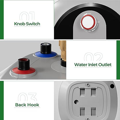 FOGATTI Mini Tank Water Heater Electric, 4 Gallon Point of Use Hot Water Solution for Under Sink 110V 120V - size: 4 Gal