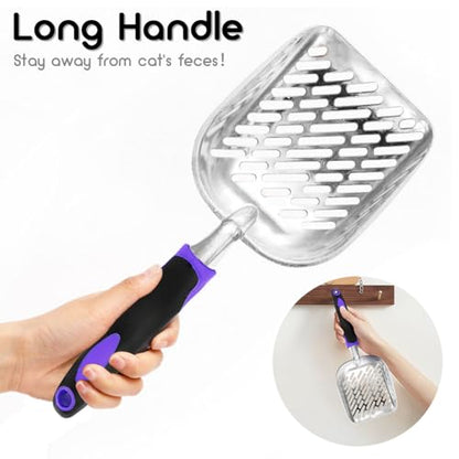 Cat Litter Scoop-Metal Litter Scooper-Kitty Metal Scooper-Long Handle | Kitten Scooper-Poop Sifting-Mesh Shovel-Aluminum Alloy Metal-Suitable for Cat Litter Box-Christmas Gift(Purple) - color: Purple, size: L