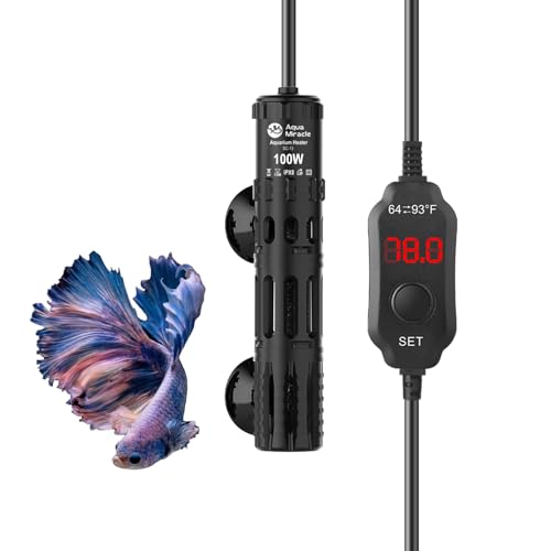 AquaMiracle Submersible Aquarium Heater, 100W Fish Tank Heaters with LED Digital Temp Display, Dry-Run Auto Power-Off & Overheat Protection, for Freshwater and Saltwater Tanks (10-20 Gal) - size: For 10-20 Gal Aquariums