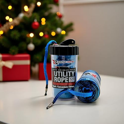 Rapid Rope Canister, 120ft Blue Tactical Paracord, 1100lb Test, USA Made | Heavy Duty Poly Rope Test Cord, Non-Tangle Dispenser Included, For Hiking, Camping, Survival, Utility, Stocking Stuffer, Gift - size: 120ft, style: Blue