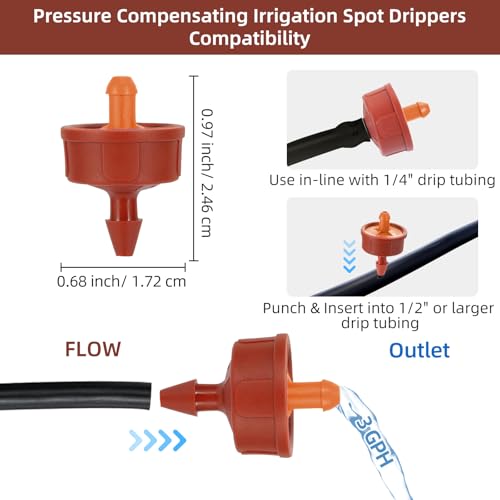 30PCS 3 GPH Pressure Compensating Drip Irrigation Spot Watering Drippers/Emitters, Self-Cleaning Constant Flow Drip Irrigation Emitters Heads Irrigation Drippers Parts for Drip Irrigation System - color: 30PCS, size: 3 GPH