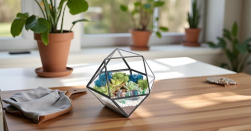 Creations by Nathalie DIY 7" Chalice Glass Terrarium Kit with Moss & Tools | DIY geometric glass terrarium kit with moss, tools, and supplies for creating an indoor terrarium display with your plants. - color: 7” Geometric Dodecahedron