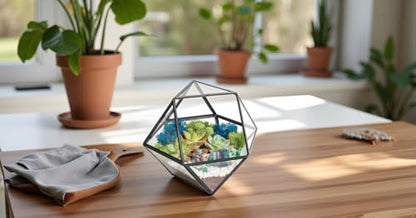 Creations by Nathalie DIY 7" Chalice Glass Terrarium Kit with Moss & Tools | DIY geometric glass terrarium kit with moss, tools, and supplies for creating an indoor terrarium display with your plants. - color: 7” Geometric Dodecahedron