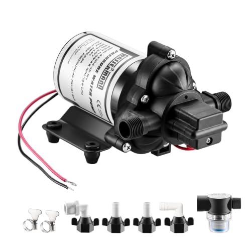 RV Pump, 12V Self-priming RV Water Pressure Pump 4.0GPM 45PSI with Pressure Switch, for RV Marine Camping Yacht Garden, 12Volt DC Fresh Water Pumps RV Water Pump 2088-554-144 Replacement - color: White02