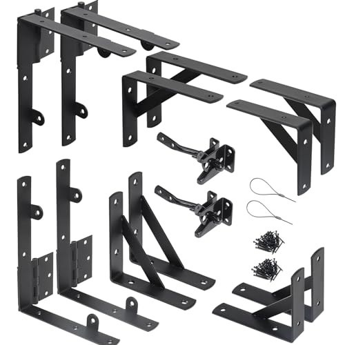 2 Sets Anti Sag Gate Kit Heavy Duty No Sag Kit Gate Corner Brace Bracket for Wooden Fence Gate with Self-Locking Gate Latch - size: Double Door Set