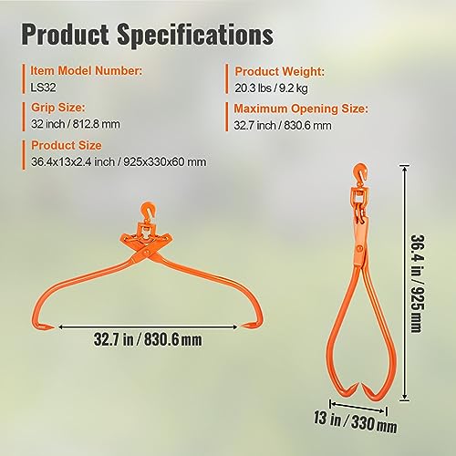 VEVOR Heavy Duty Rotating Steel Lumber Skidding Tongs, 32 inch 2 Claw Log Lifting Tongs, 1543 lbs/700 kg Loading Capacity - style: 32in-Swivel